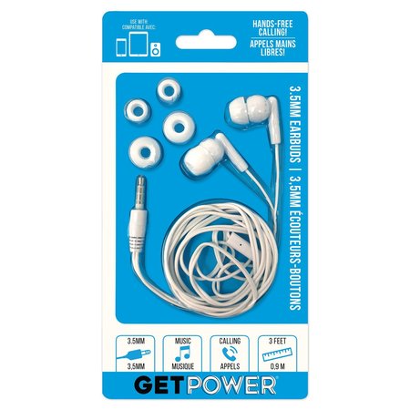 GET POWER GetPower Earbud w/Microphone GP-35MM-WHI